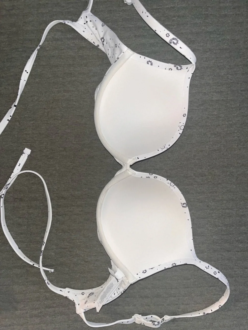 SKIMS White Bikini Top with Delicate Gray Floral Print